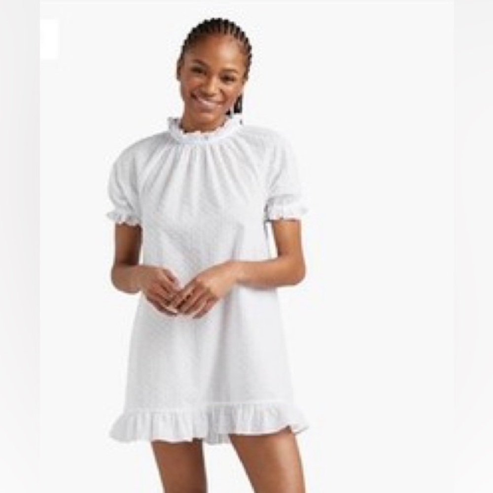 Hill House Katherine Nap Dress White Swiss Dot Puff Sleeve Mini Size Large